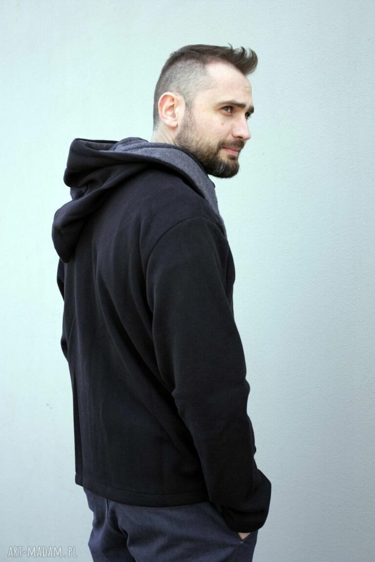 Czarna bluza cyber z dużym kapturem na zamek - handmade