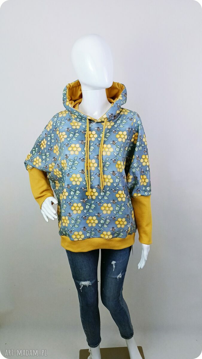 Bluza damska ACTIVE z kapturem Pszczoły oversize - ręczne szycie