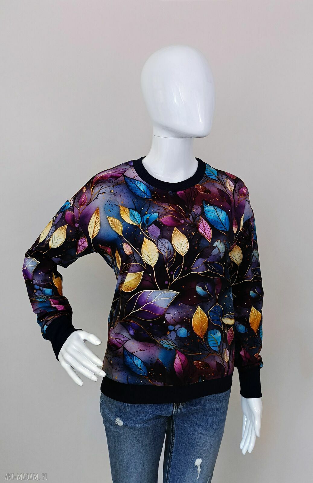 Bluza damska AURIN „Fioletowe liście nocą” - oversize