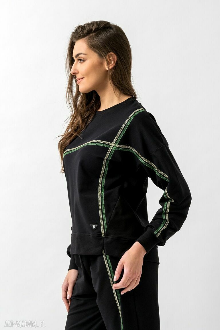 Bluza damska Megan - czarna, ręcznie szyta z bawełny i elastanu