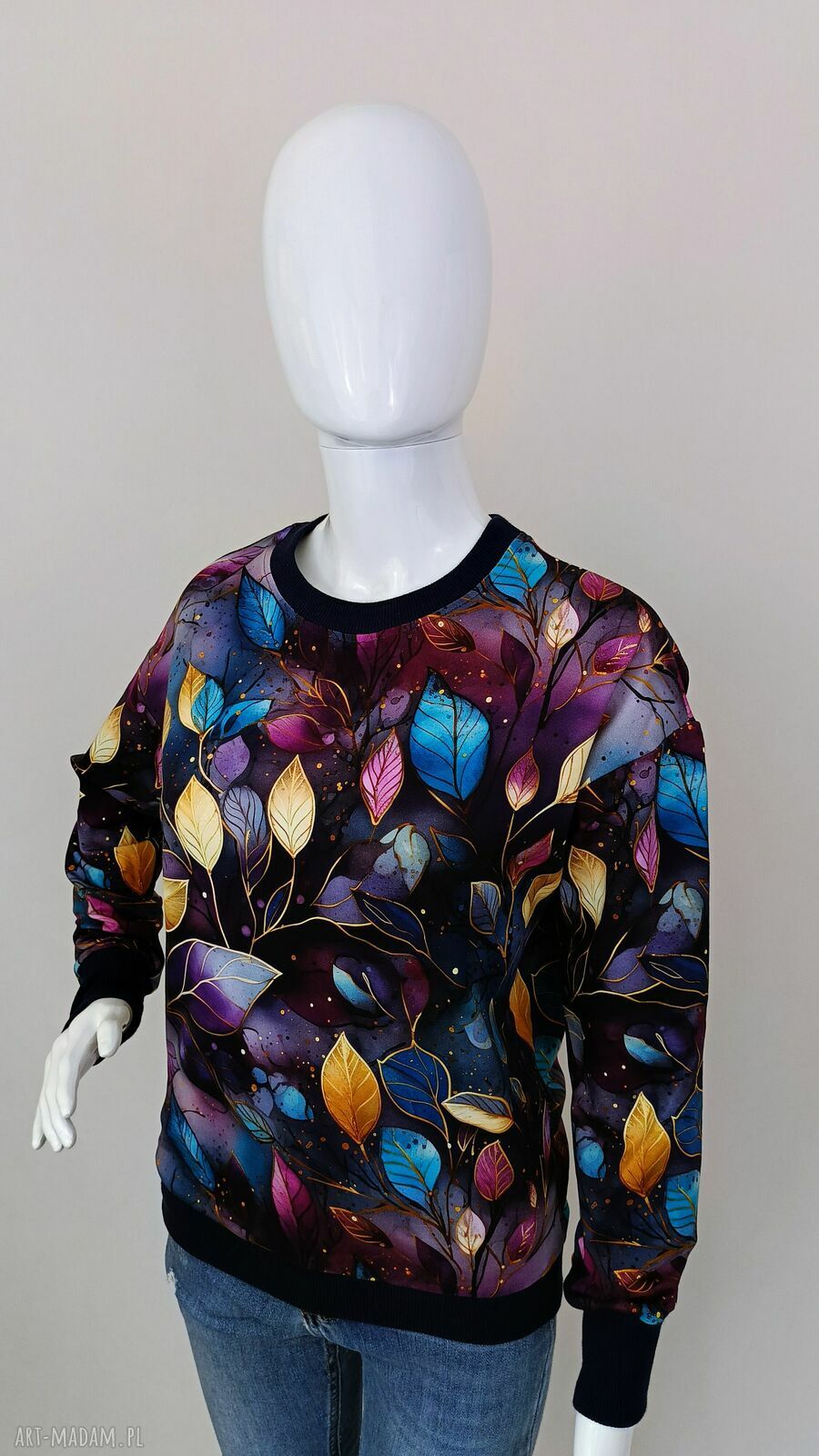 Bluza damska AURIN „Fioletowe liście nocą” - oversize