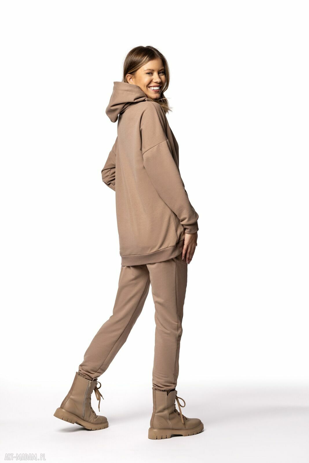 Bluza damska Taupe z kapturem z biobawełny GOTS - made in Poland