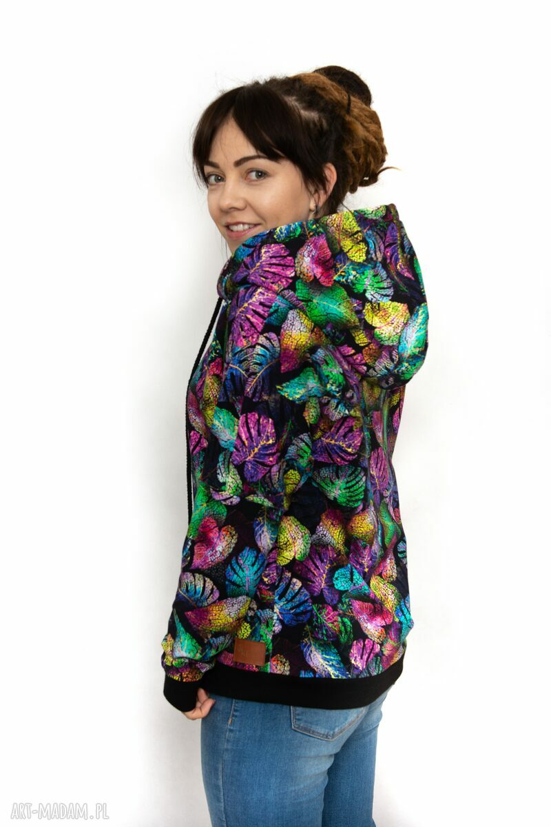 Bluza damska WERKA Kolorowa Monstera z kapturem (handmade)