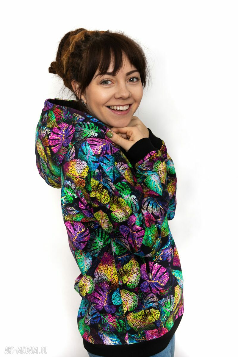 Bluza damska WERKA Kolorowa Monstera z kapturem (handmade)