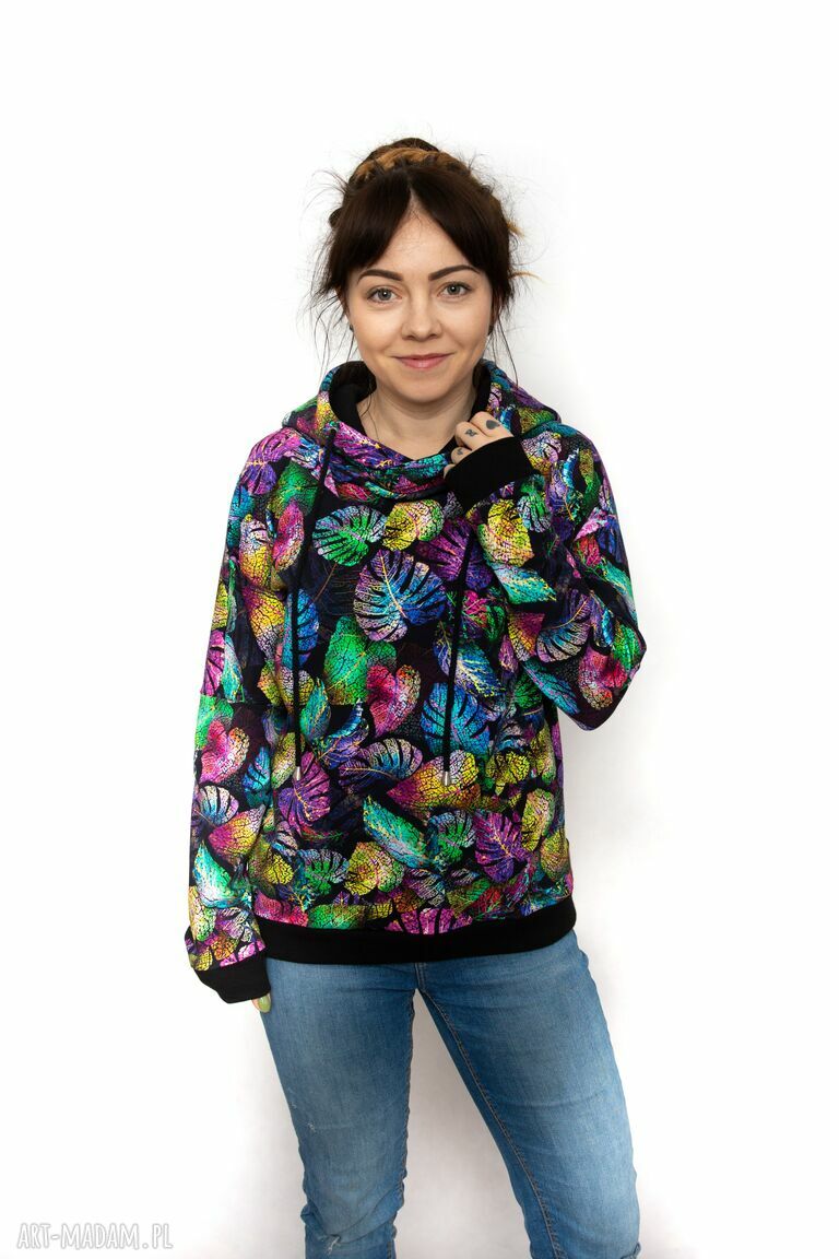 Bluza damska WERKA Kolorowa Monstera z kapturem (handmade)