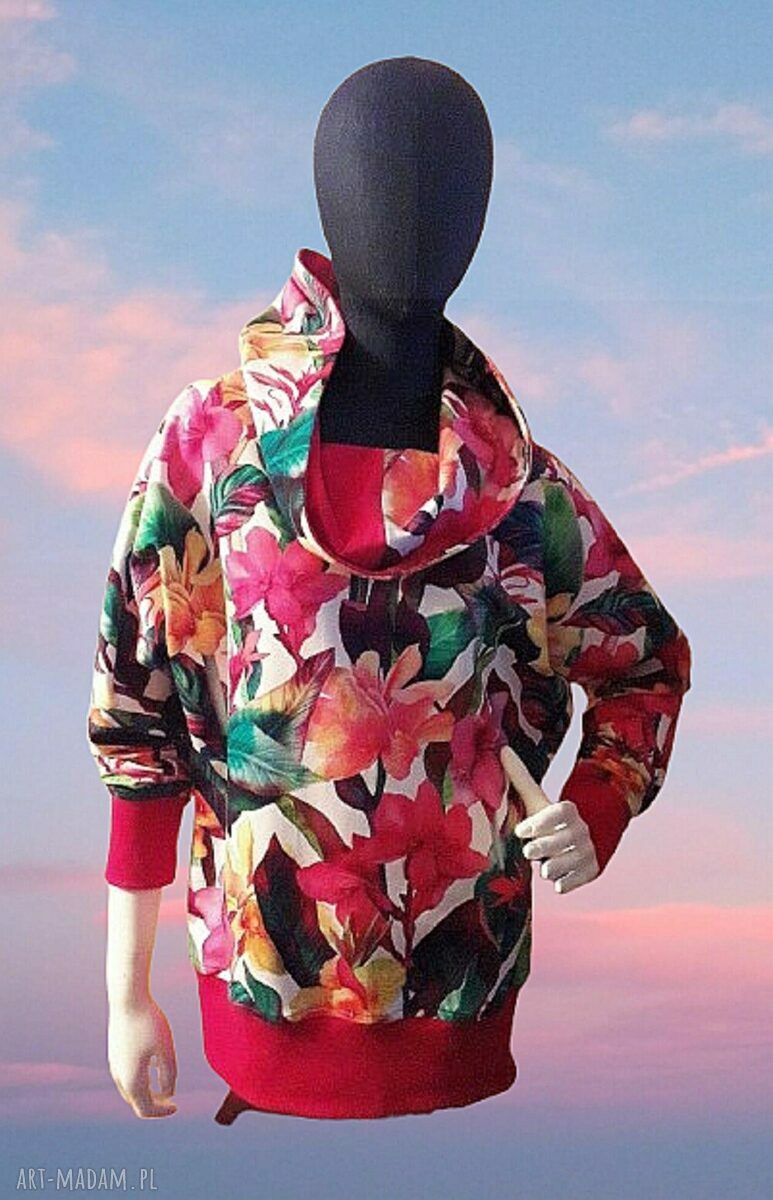 Bluza damska z kapturem EGZOTYCZNE KWIATY - Mayabelle, handmade z nadrukiem cyfrowym