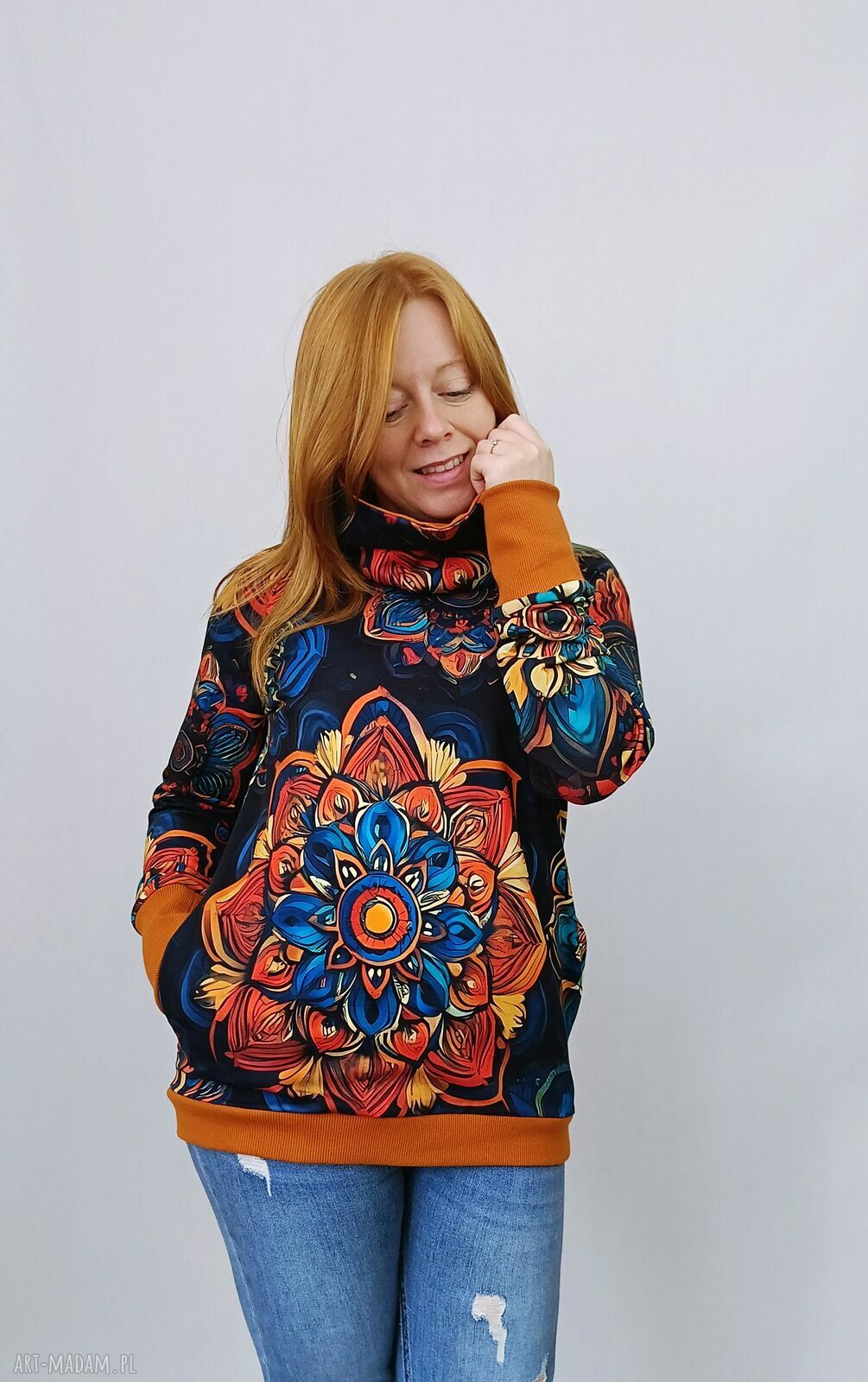 Bluza damska z kominem MANDALA - wygodny handmade na co dzień
