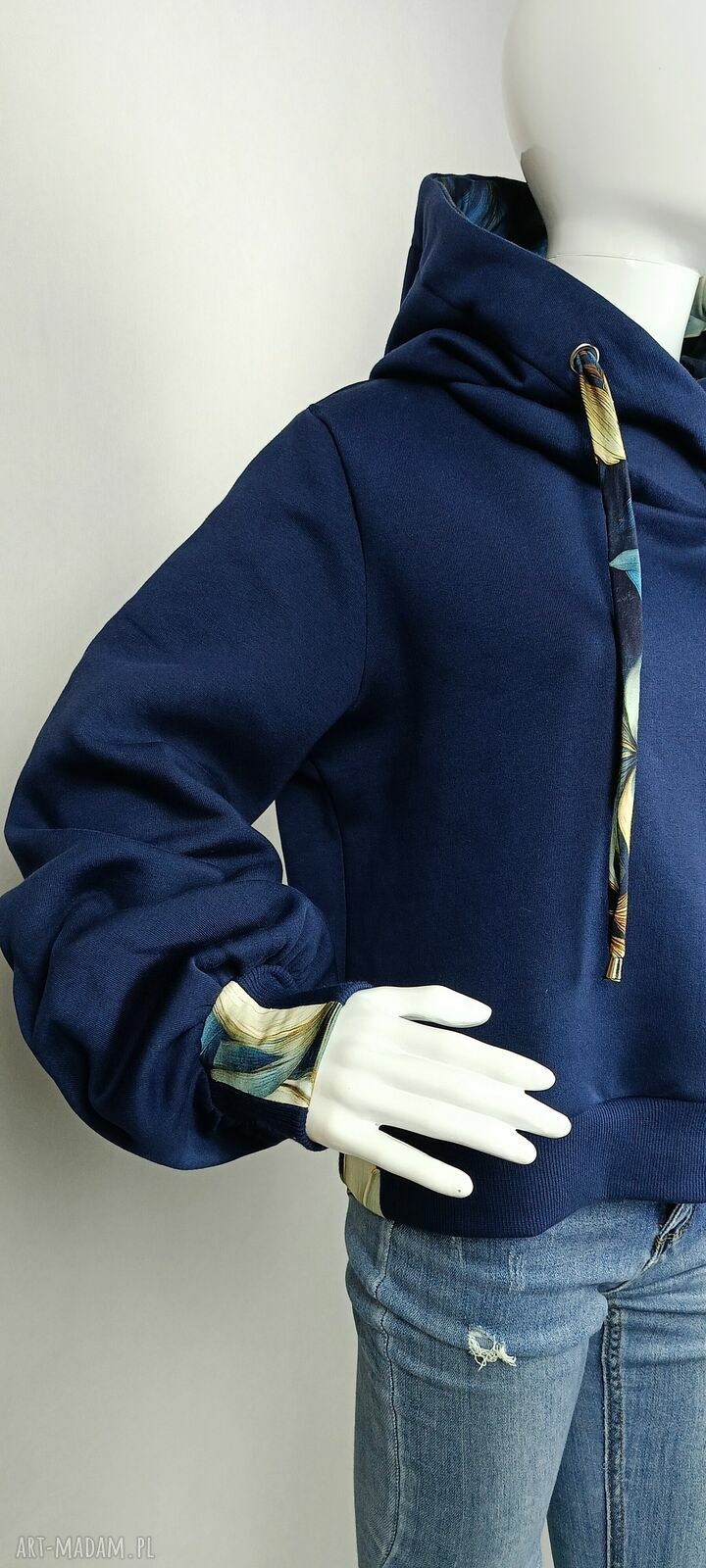 Bluza damska z kapturem Selin granatowa z meszkiem