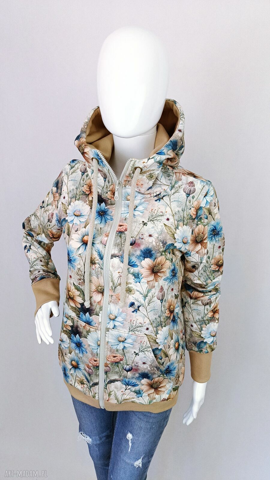 Bluza damska rozpinana z kapturem MARZENIE - na zamek, kieszenie i bawełna z certyfikatem Oeko-Tex