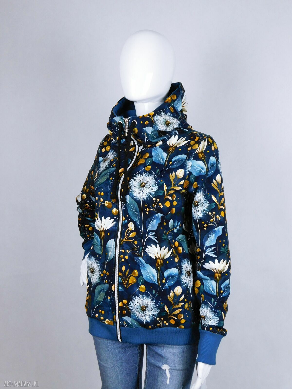 Rozpinana bluza damska DMUCHAWCE z kapturem i kieszeniami - handmade