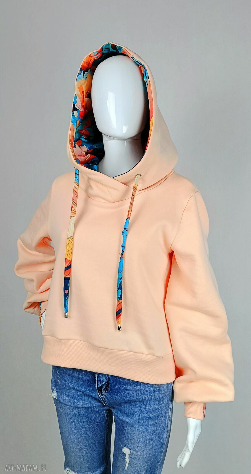 Ciepła bluza damska z kapturem SELIN Peach Fuzz z meszkiem