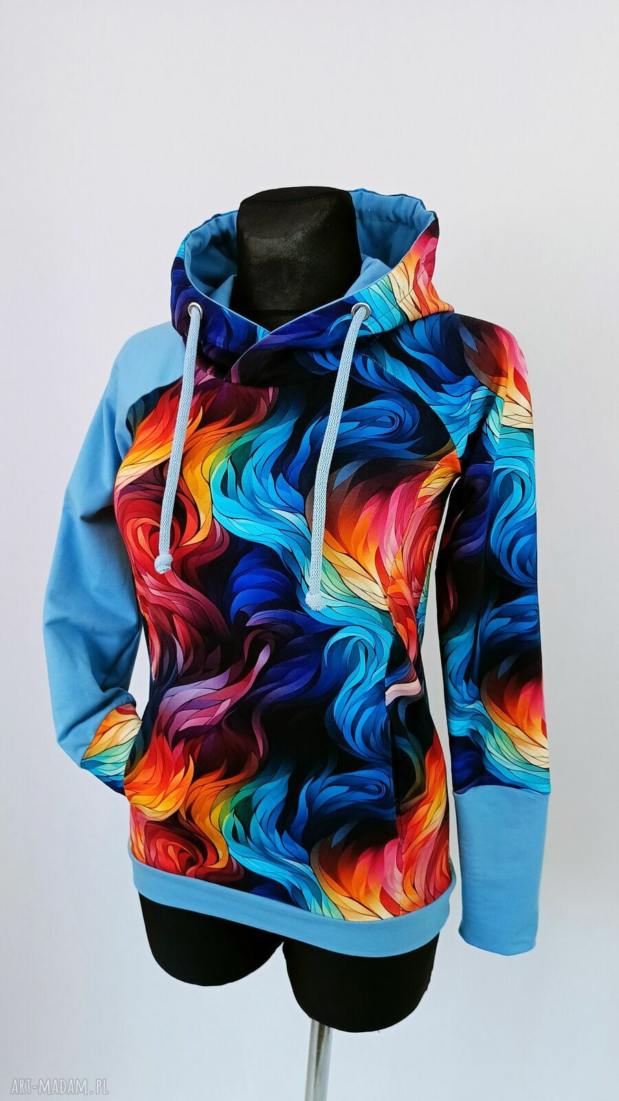Bluza damska kangurka z kapturem FALE KOLOROWE - 2XS-3XL