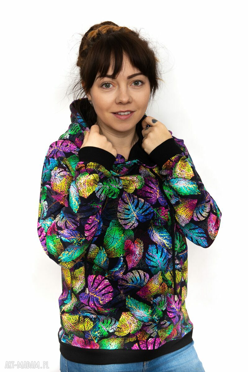 Bluza damska WERKA Kolorowa Monstera z kapturem (handmade)