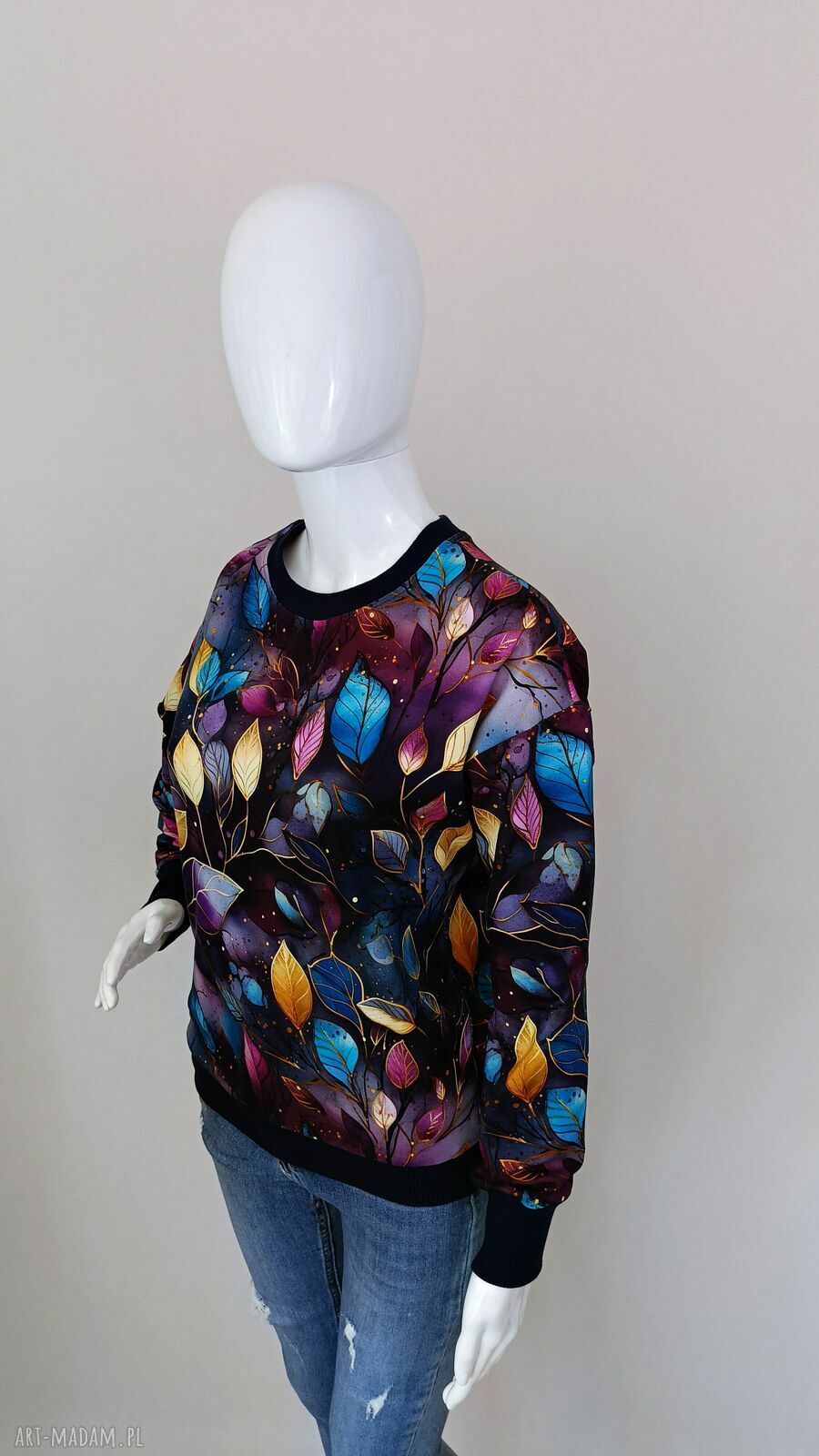 Bluza damska AURIN „Fioletowe liście nocą” - oversize
