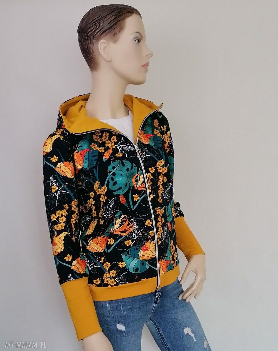 Bluza damska rozpinana RETRO FLOWERS z kapturem na zamek