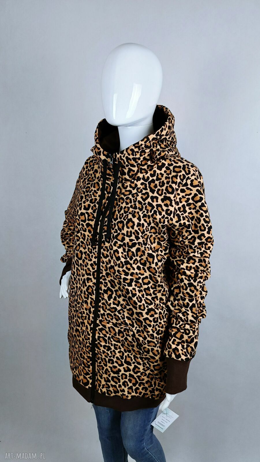 Bluza damska z kapturem rozpinana - panterka handmade