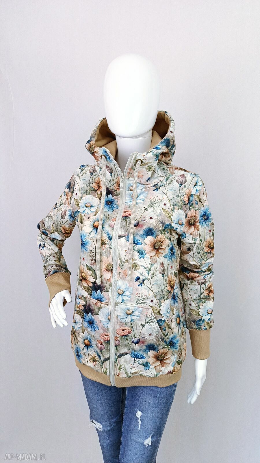 Bluza damska rozpinana z kapturem MARZENIE - na zamek, kieszenie i bawełna z certyfikatem Oeko-Tex
