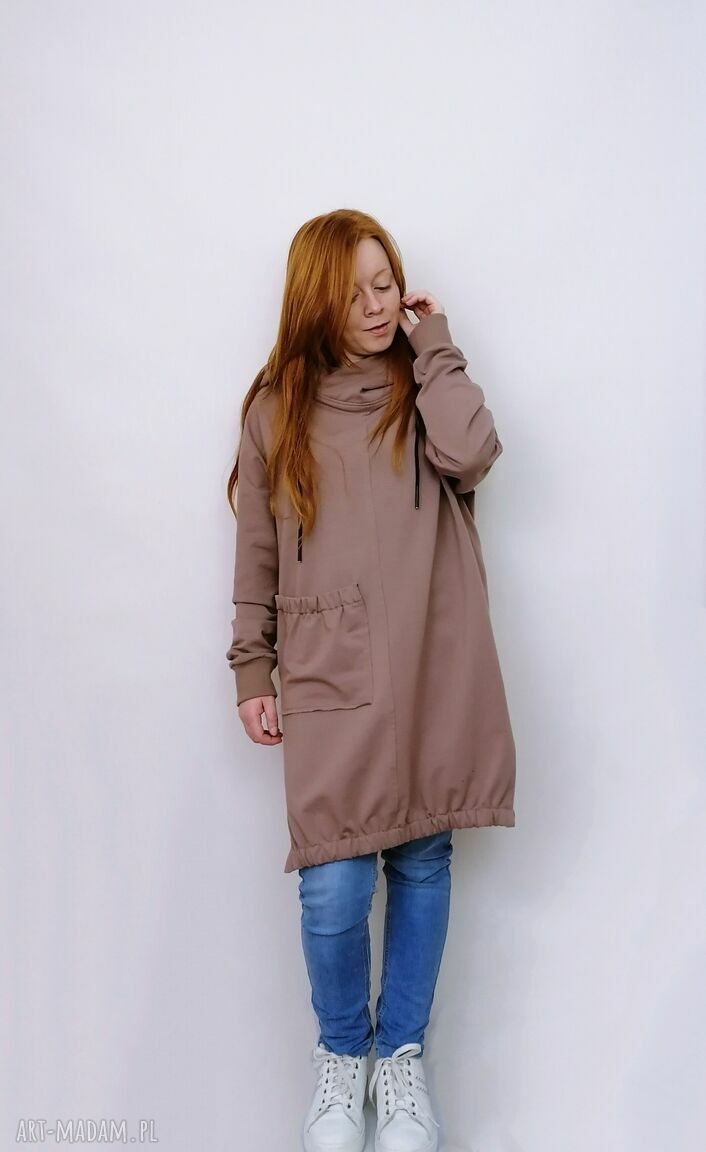 Bluza damska oversize LUMA brązowa z kapturem