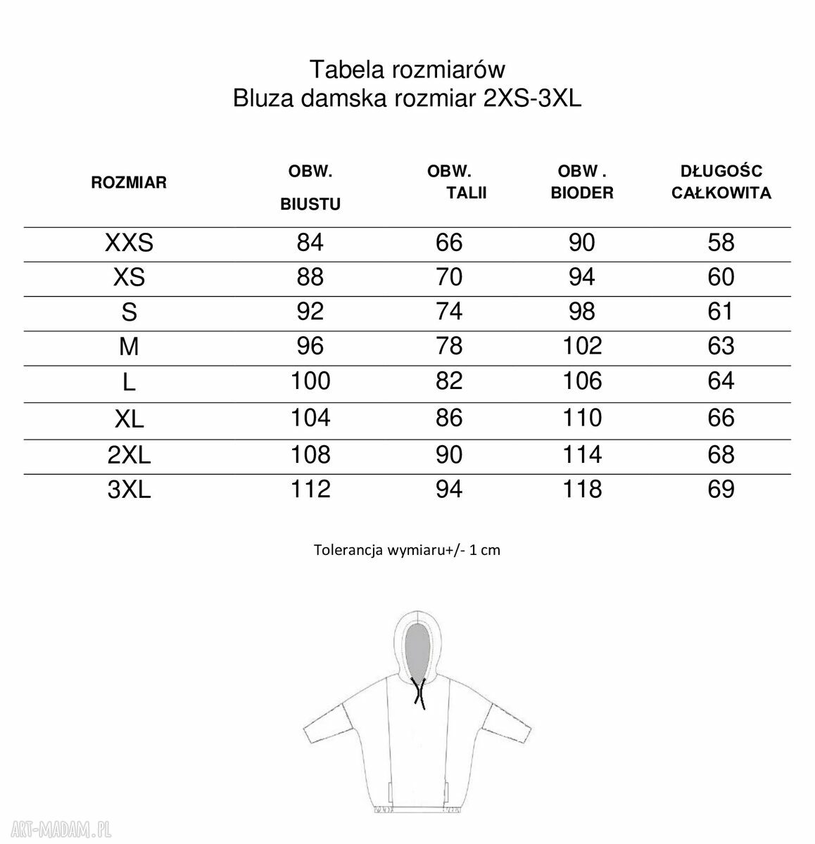 Bluza damska ACTIVE z kapturem Pszczoły (oversize) - ręczne szycie