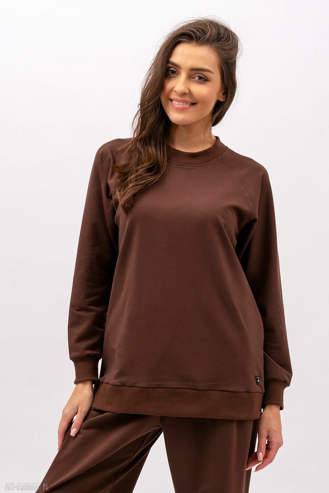 Bluza damska raglan Basic brąz - handmade z dresówki 250 g