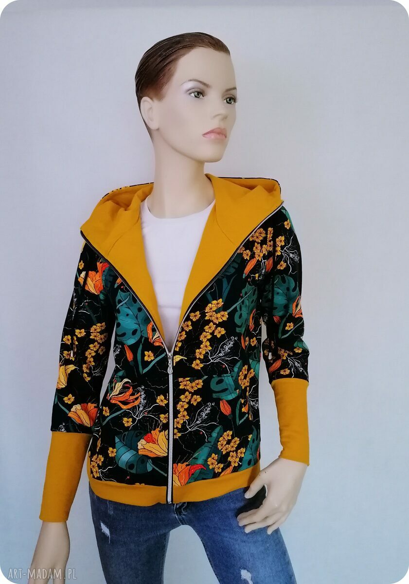 Bluza damska rozpinana RETRO FLOWERS z kapturem na zamek