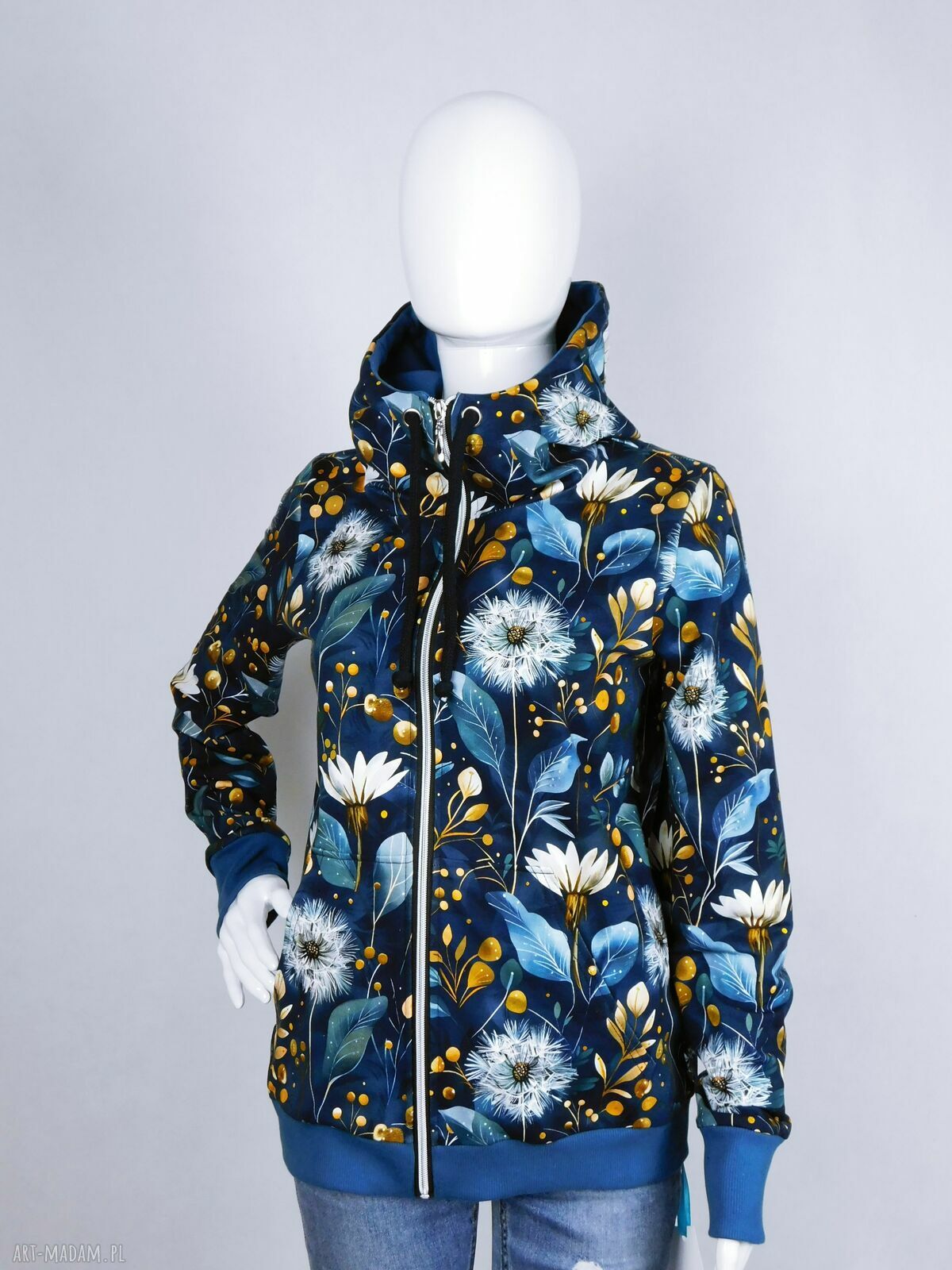 Rozpinana bluza damska DMUCHAWCE z kapturem i kieszeniami - handmade