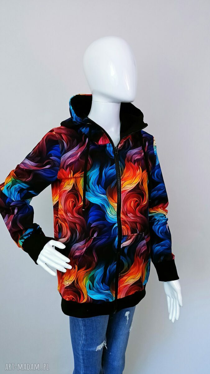Bluza damska rozpinana na zamek FALE KOLOROWE 5XL - kaptur i kieszenie