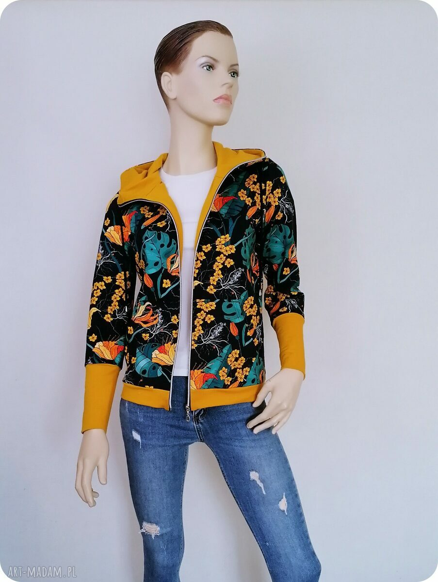 Bluza damska rozpinana RETRO FLOWERS z kapturem na zamek