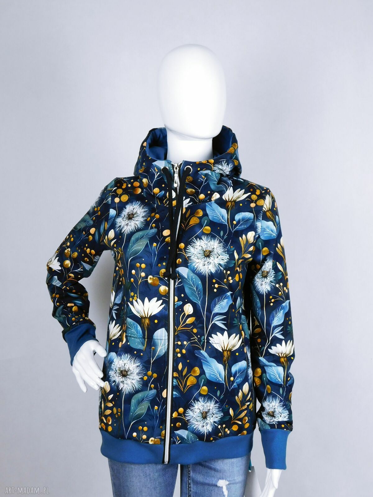 Rozpinana bluza damska DMUCHAWCE z kapturem i kieszeniami - handmade