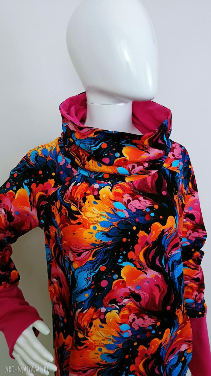 Bluza damska z kominem EKSPRESJA - Zielona Nitka (handmade)