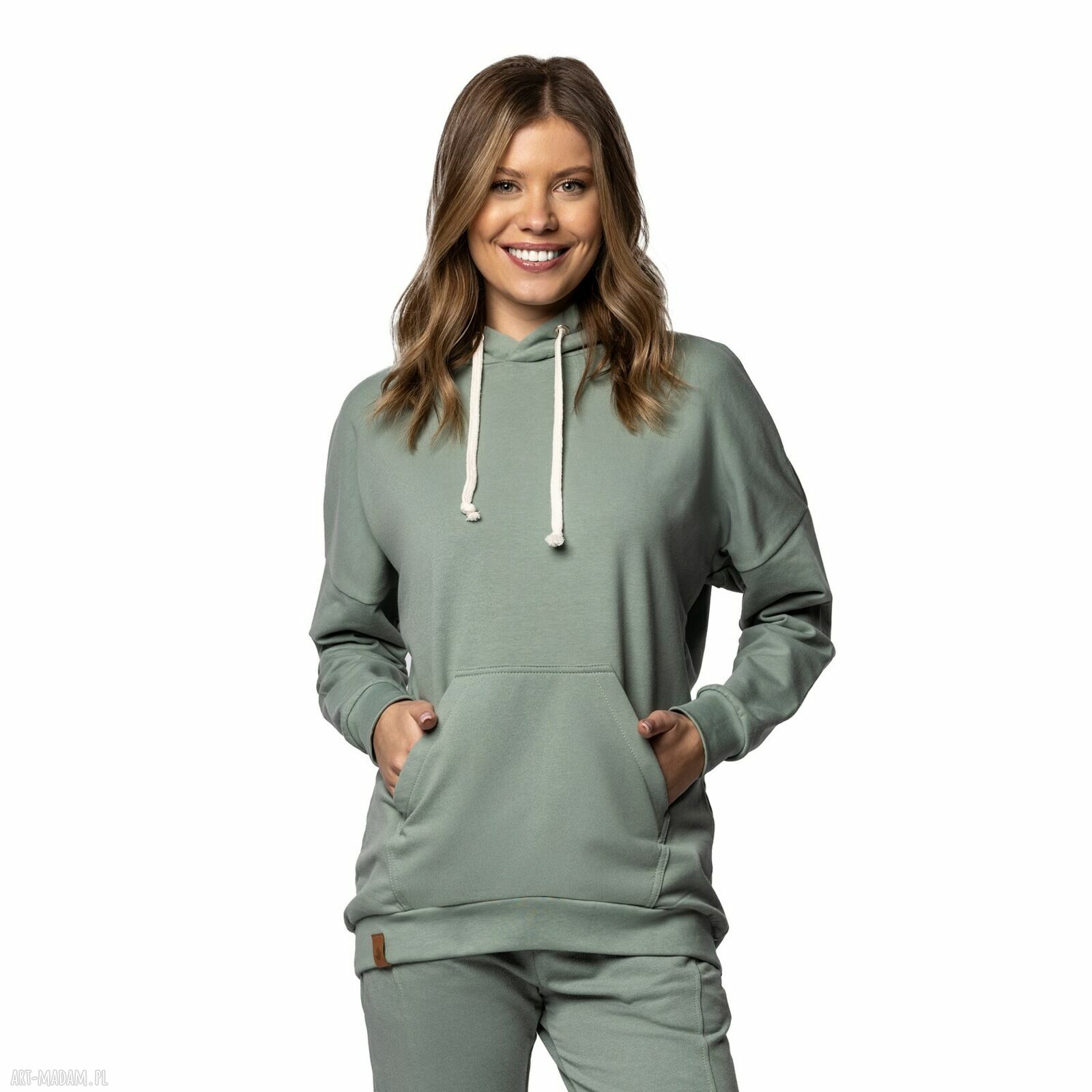 Bluza damska Sage Green - biobawełna GOTS i milutki kaptur