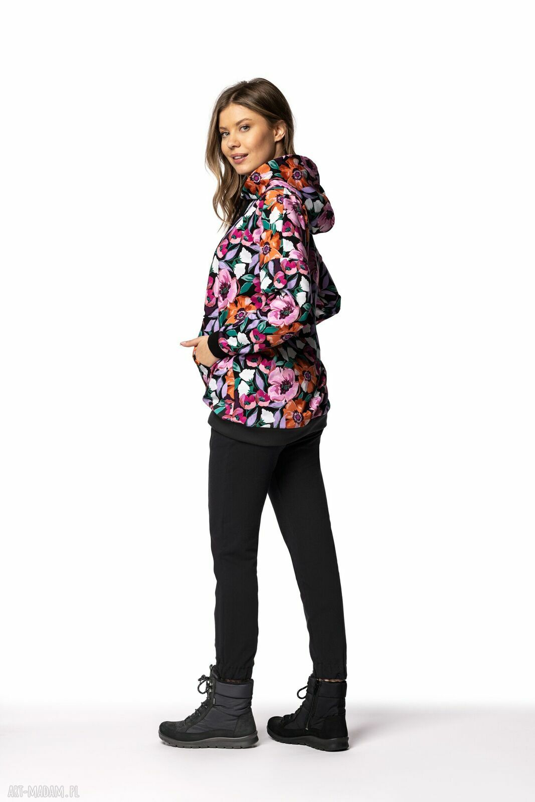 Bluza damska Floral Bloom z kapturem - slow fashion z GOTS