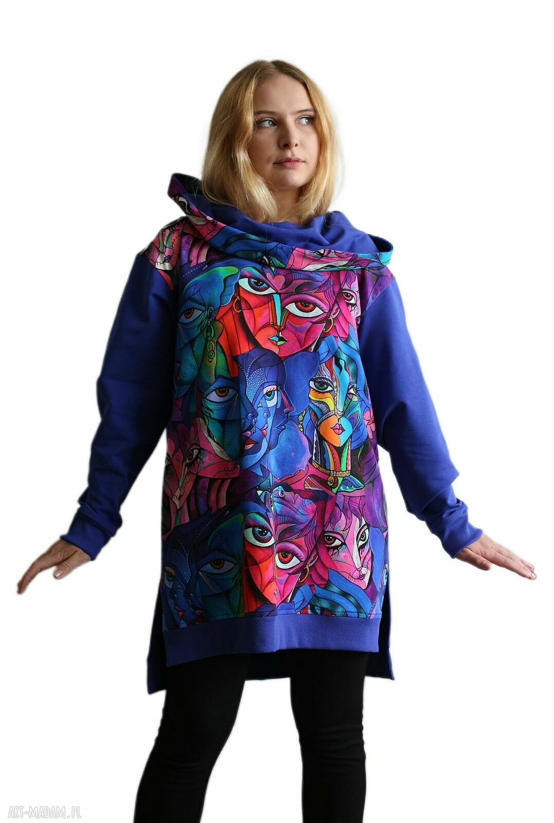Bluza damska Twarze oversize z kapturem Mayabelle - druk cyfrowy