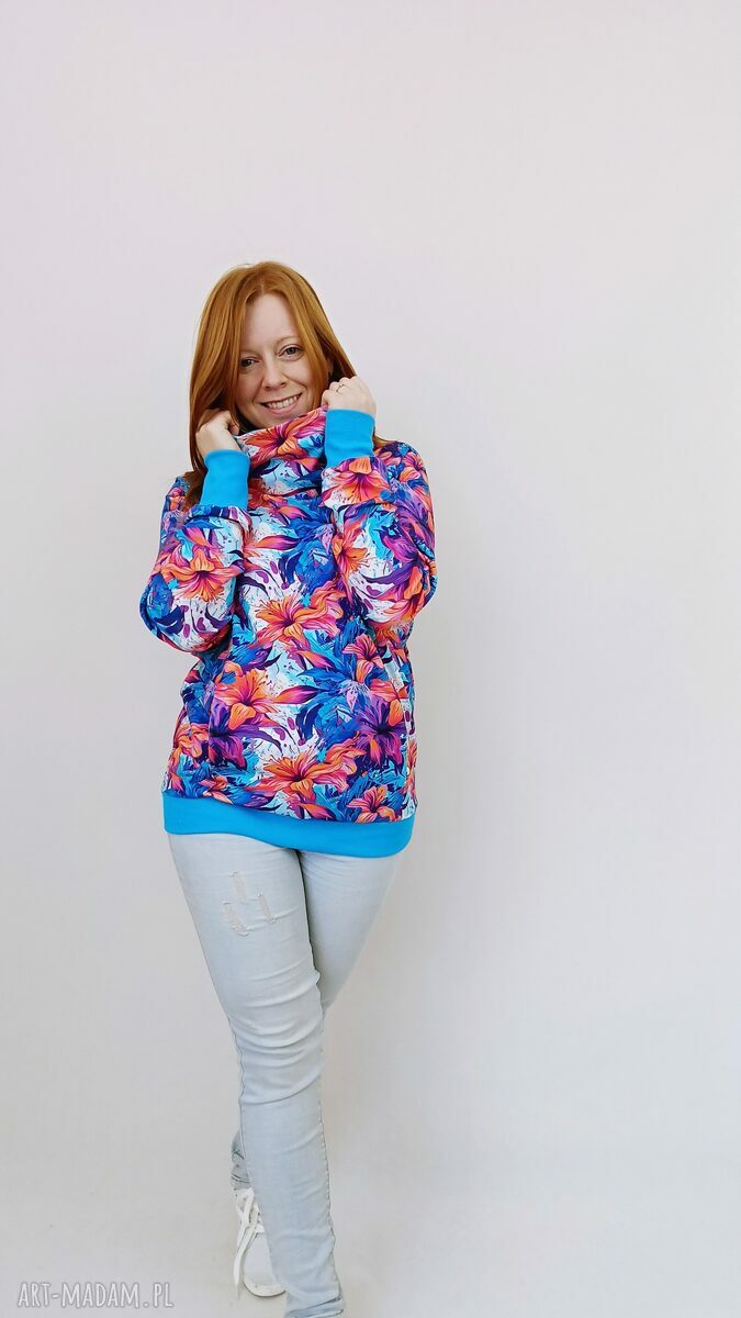Bluza damska WIOLA LILIE z kominem - ręcznie szyta przez Zieloną Nitkę