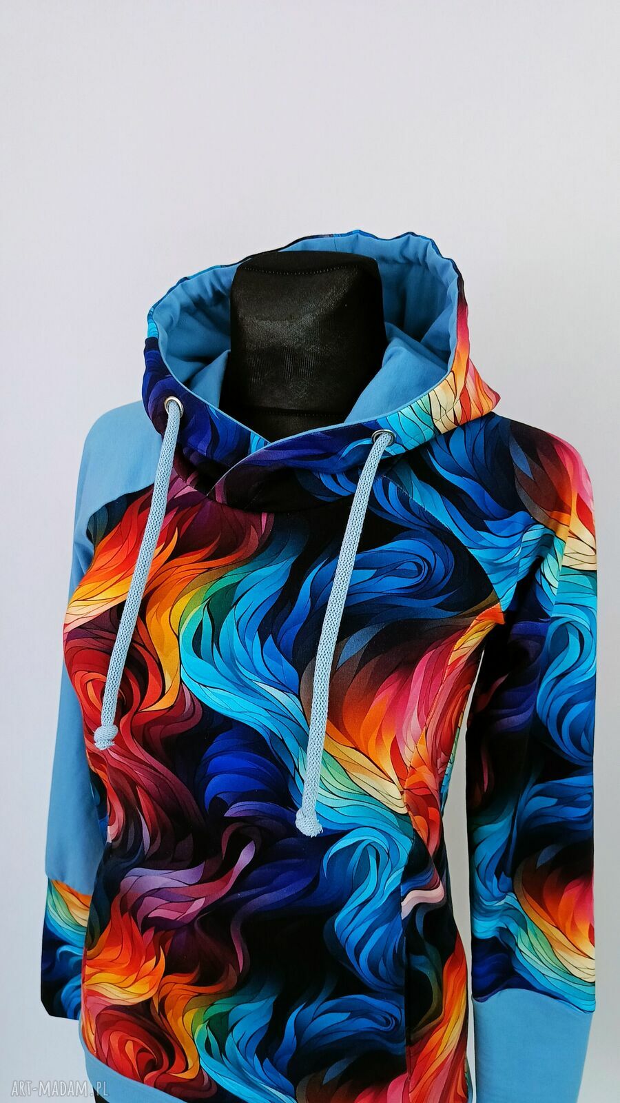 Bluza damska kangurka z kapturem FALE KOLOROWE - 2XS-3XL
