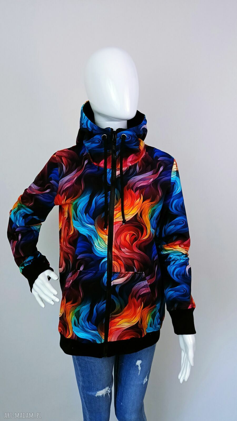 Bluza damska rozpinana na zamek FALE KOLOROWE 5XL - kaptur i kieszenie