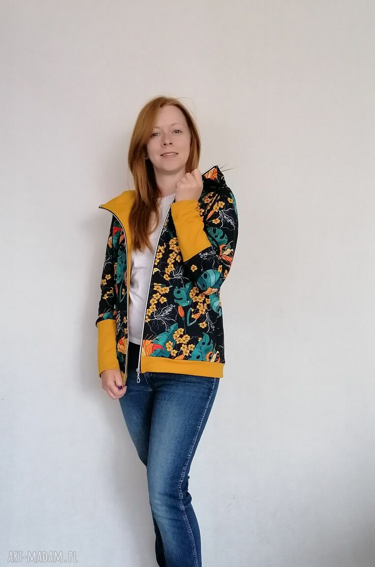 Bluza damska rozpinana RETRO FLOWERS z kapturem - wiosenny kolor i wygoda