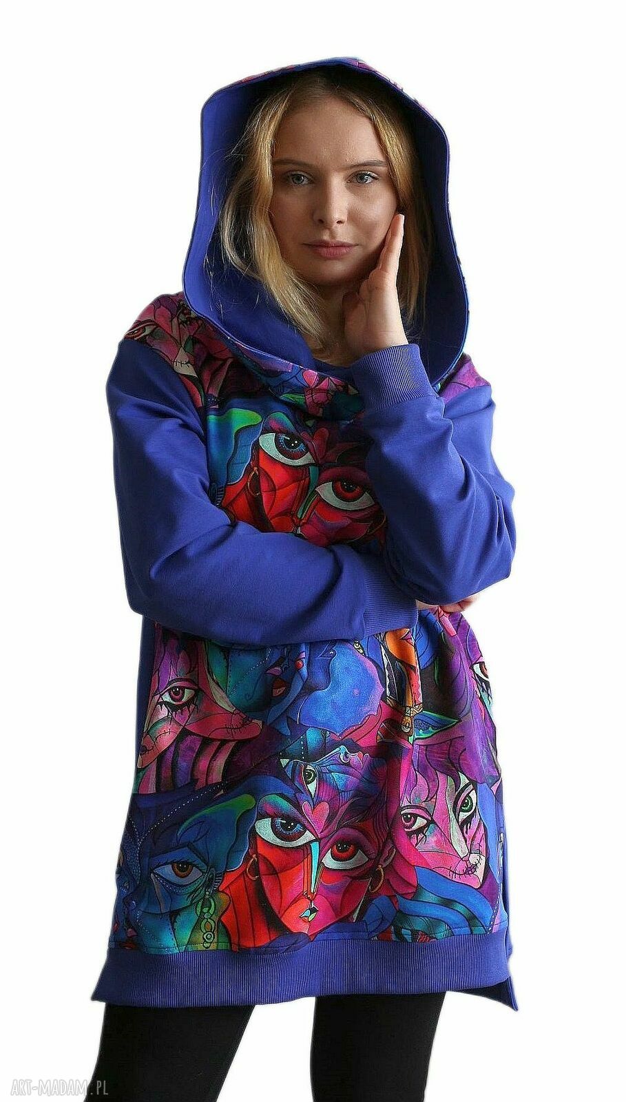 Bluza damska Twarze oversize z kapturem Mayabelle - druk cyfrowy