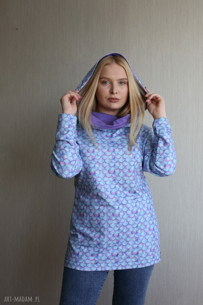 Bluza damska ŁUSKI - taliowana bluza z dwuwarstwowym kapturem