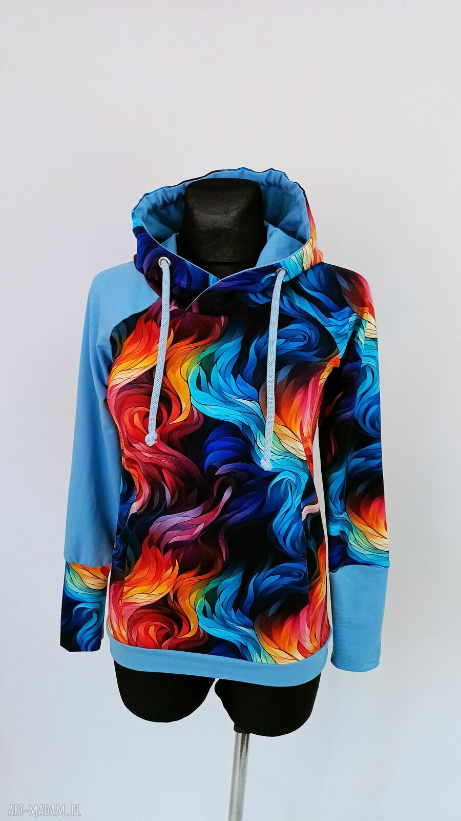 Bluza damska kangurka z kapturem FALE KOLOROWE - 2XS-3XL