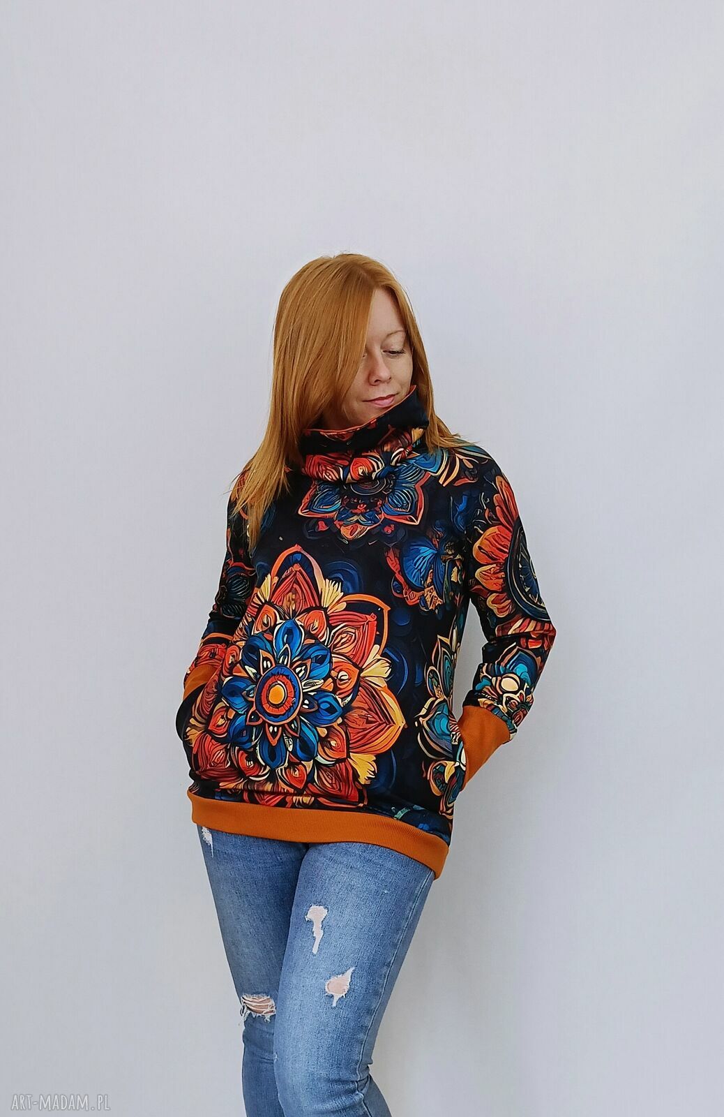 Bluza damska z kominem MANDALA - wygodny handmade na co dzień