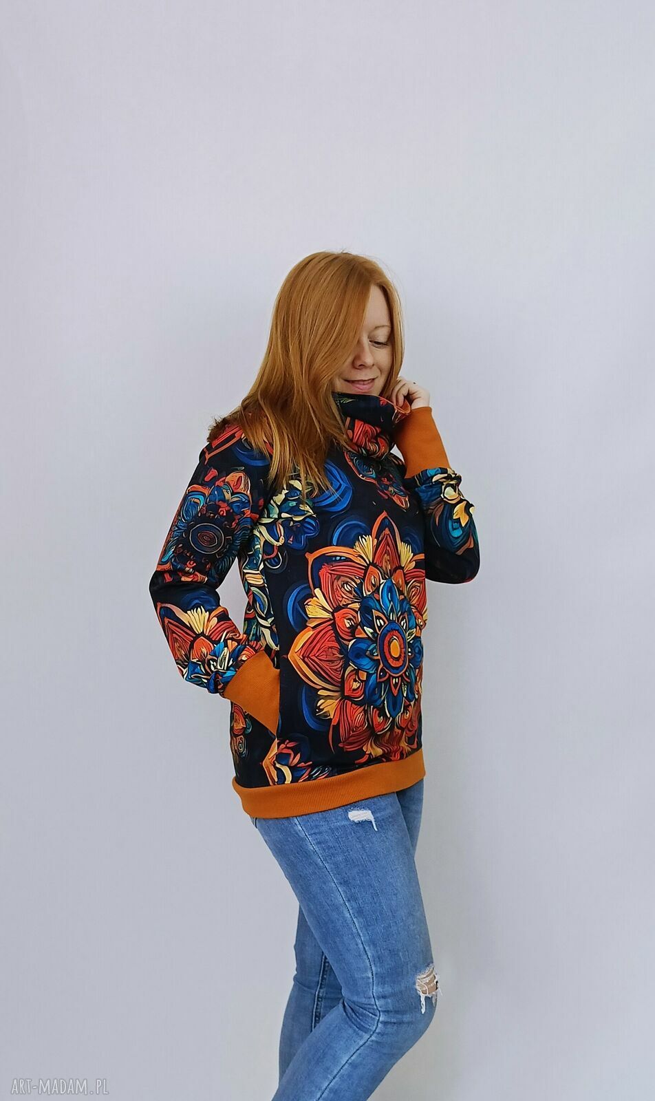 Bluza damska z kominem MANDALA - wygodny handmade na co dzień