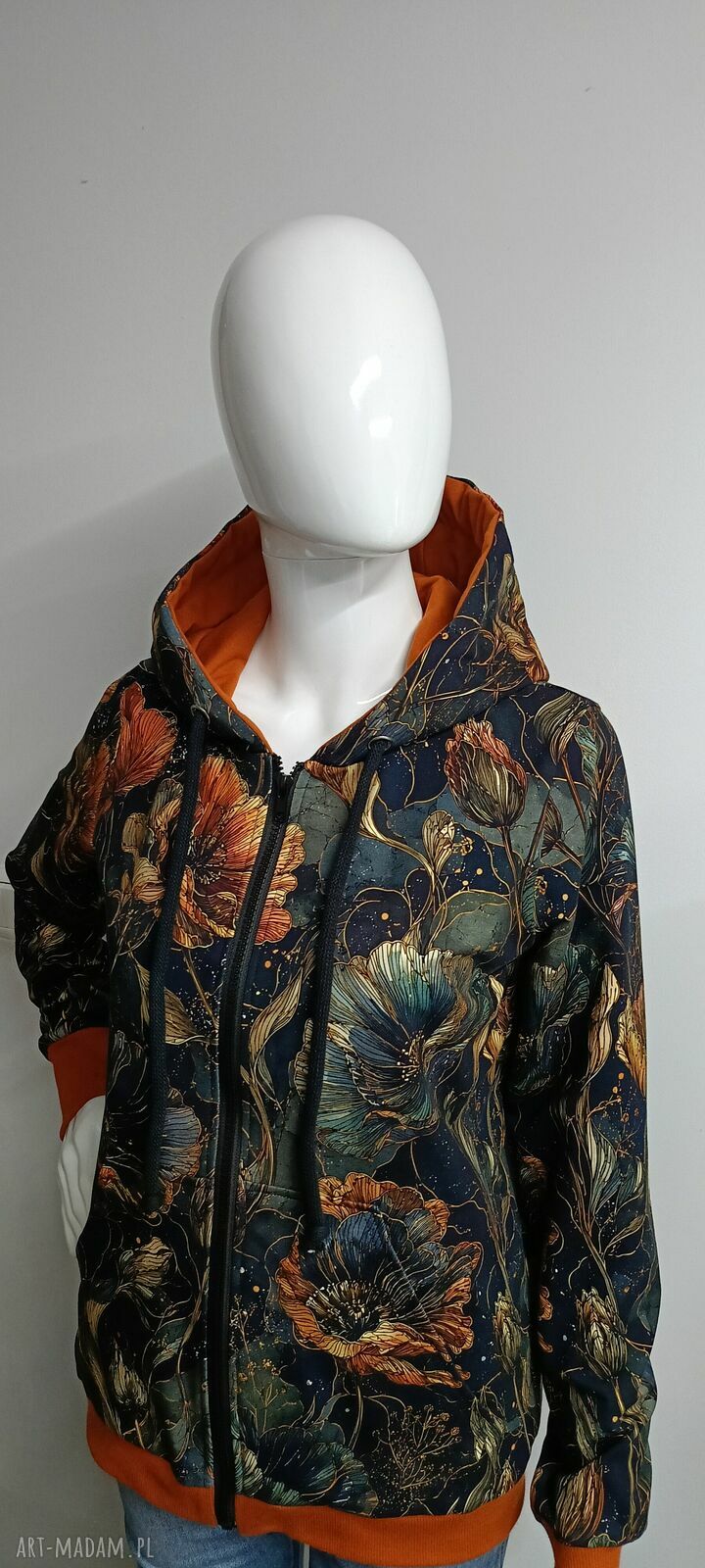 Bluza damska na zamek z kapturem Nocna Piwonia
