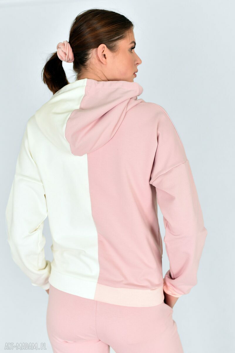 Bluza Fifty-Fifty Róż/Ecri z kapturem i kieszenią kangur