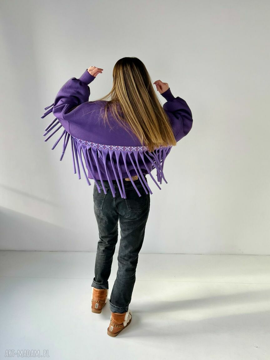 Fioletowa bluza boho z frędzlami Winter Wonderland - oversize