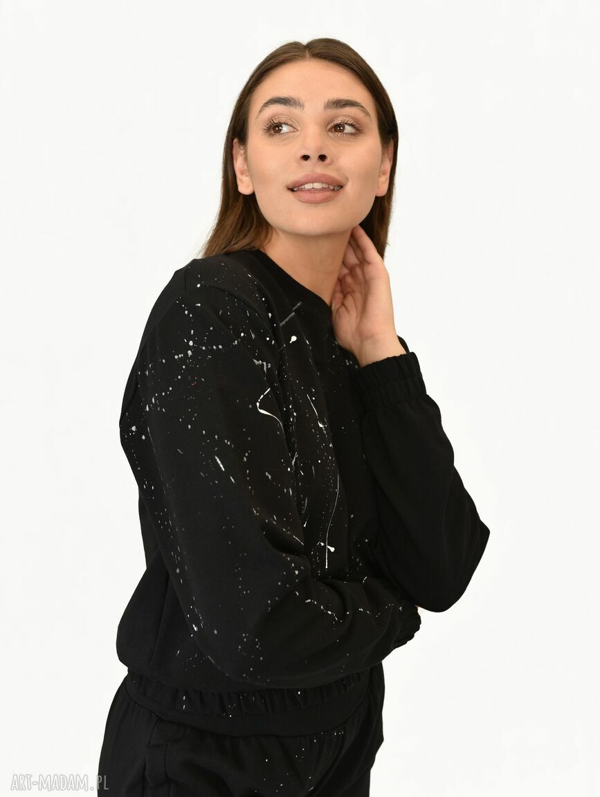 Bluza Happy malowana czarna damska - ręcznie szyta bawełniana