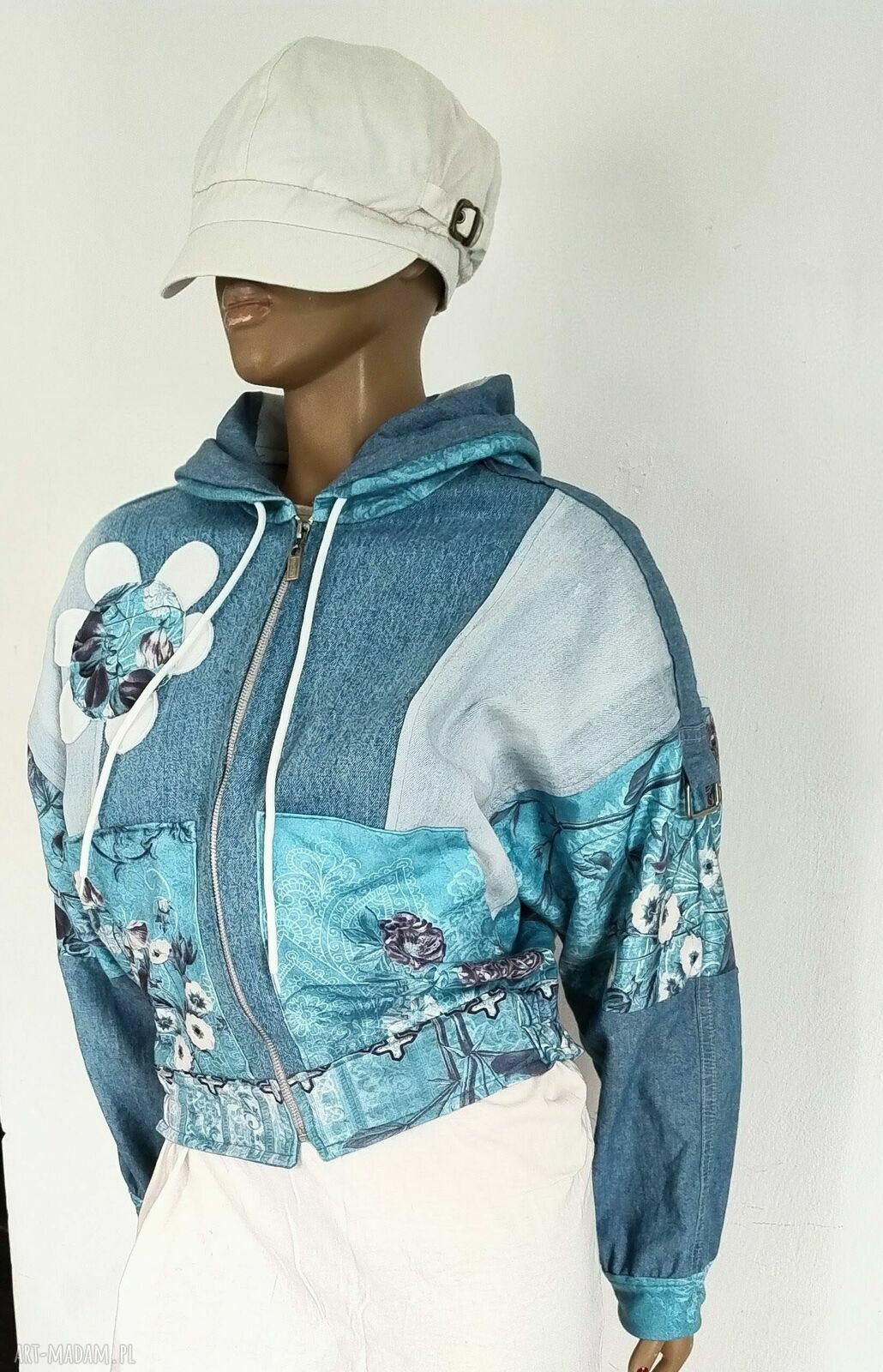 Unikatowa bluza-kurtka letnia oversize boho - ręcznie szyta z upcyklingu