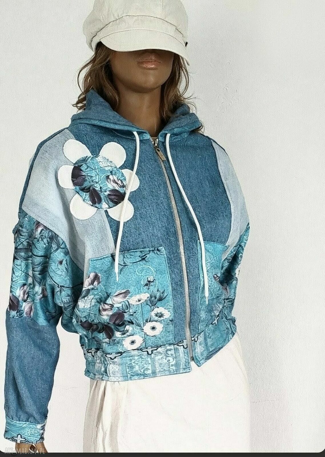 Unikatowa bluza-kurtka letnia oversize boho - ręcznie szyta z upcyklingu