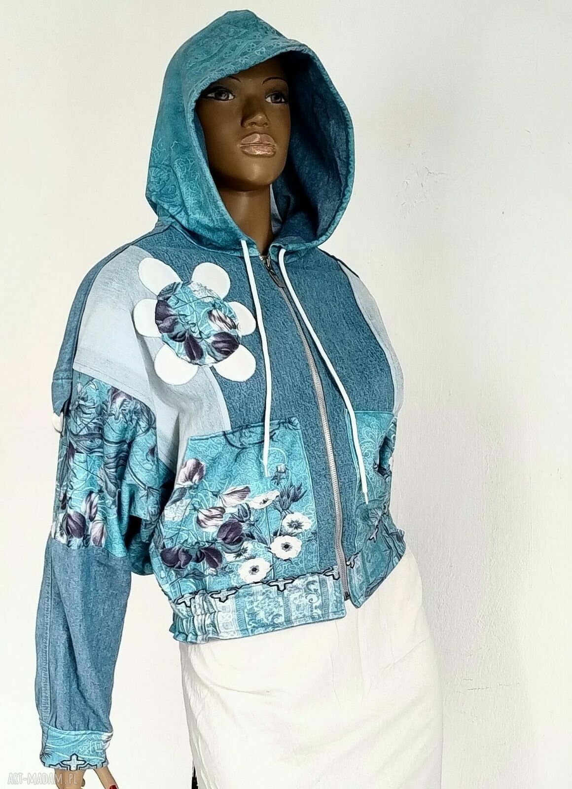 Unikatowa bluza-kurtka letnia oversize boho - ręcznie szyta z upcyklingu