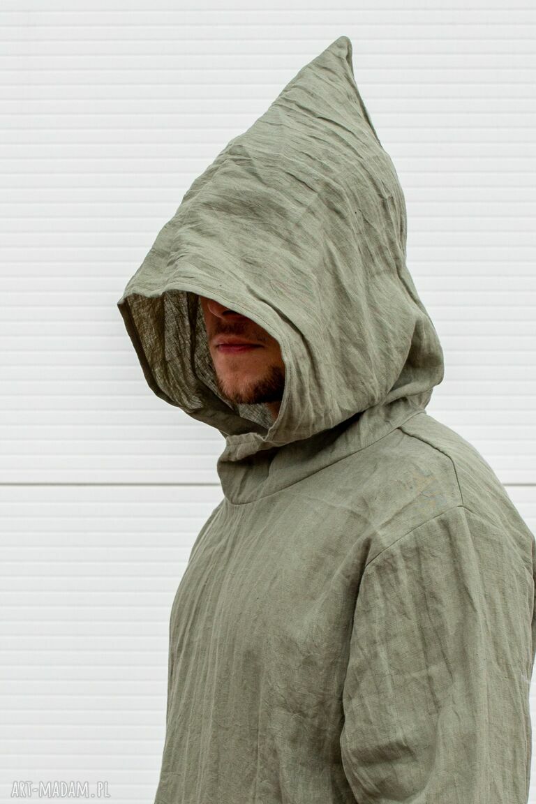 Lniana tunika - bluza z kapturem z zmiękczanego lnu